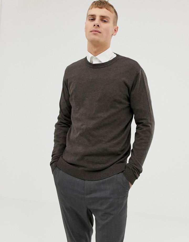 Asos Design Cotton Sweater In Brown