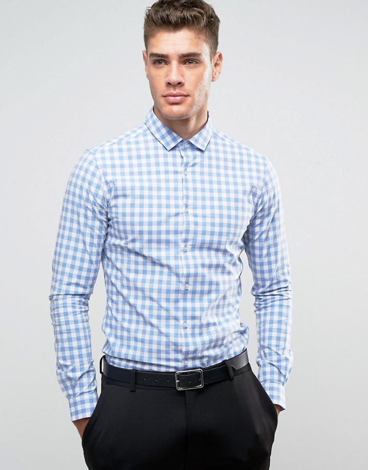Asos Skinny Gingham Check Shirt In Blue - Blue