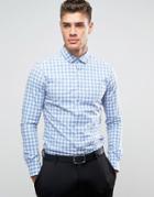Asos Skinny Gingham Check Shirt In Blue - Blue