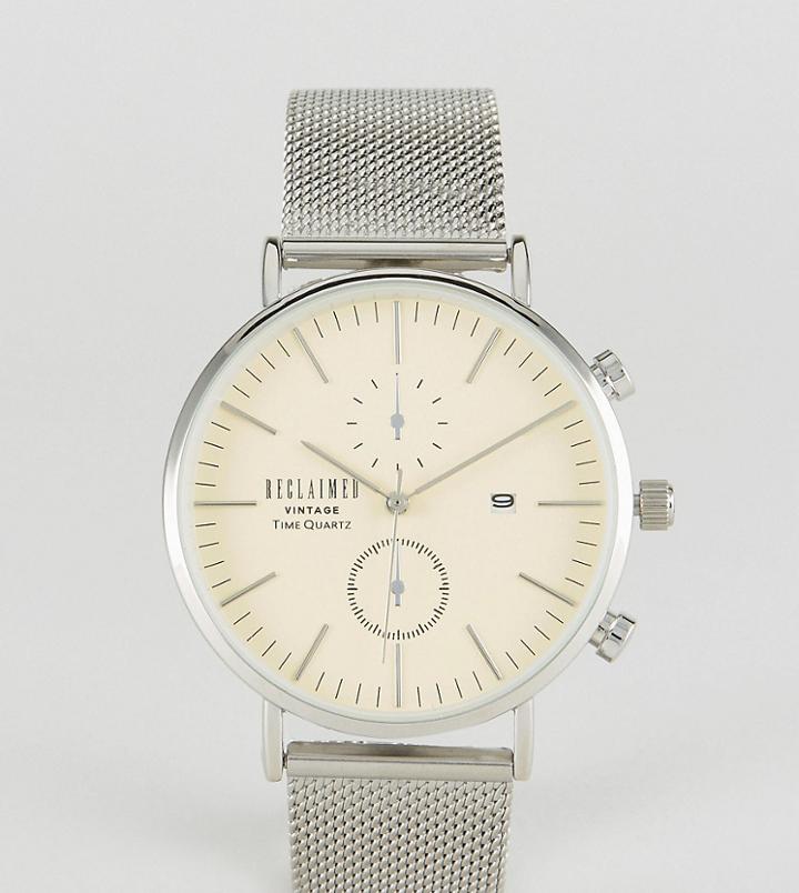 Reclaimed Vintage Inspired Chronograph Mesh Watch In Silver Exclusive To Asos - Silver