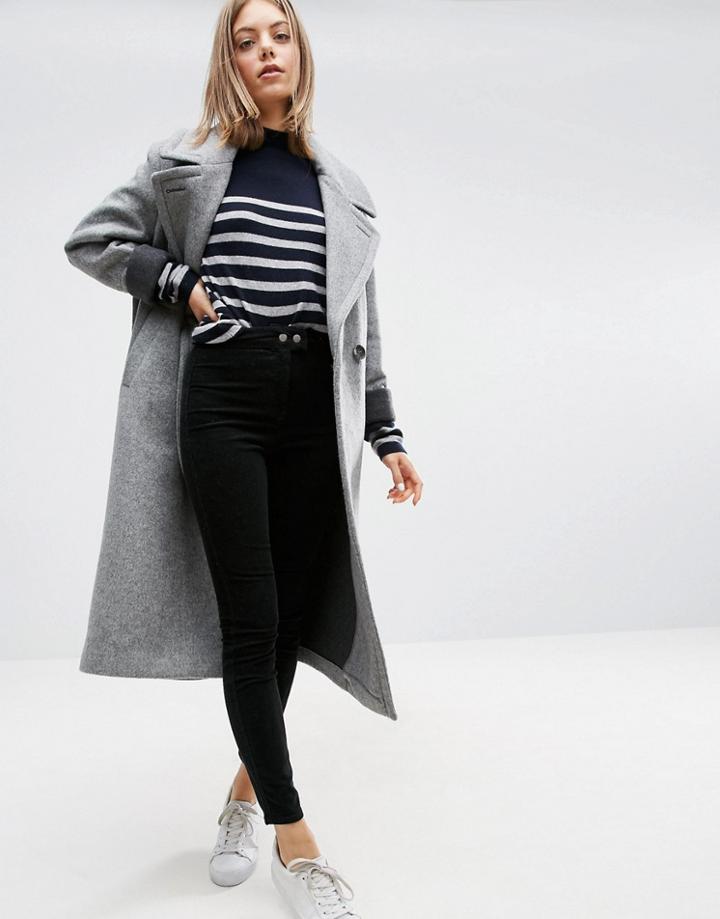 Asos Coat In Cocoon Fit With Contrast Cuff - Gray