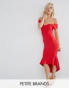 John Zack Petite Off Shoulder Ruffle Midi Dress - Red