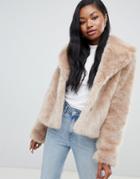 Bershka Faux Fur Short Jacket In Camel - Black
