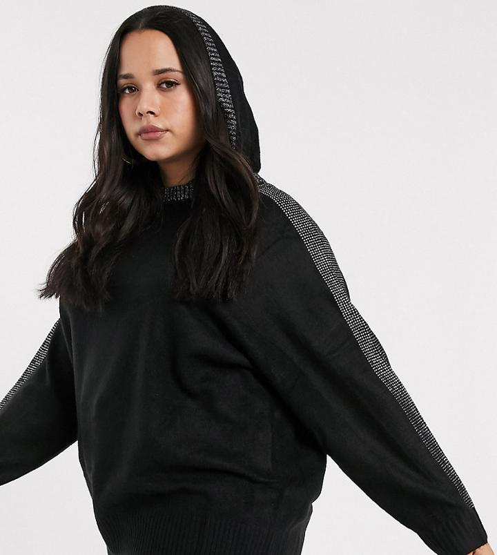River Island Plus Hoody With Rhinestone Detail In Black