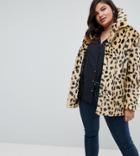 Asos Curve Faux Fur Coat In Leopard - Multi