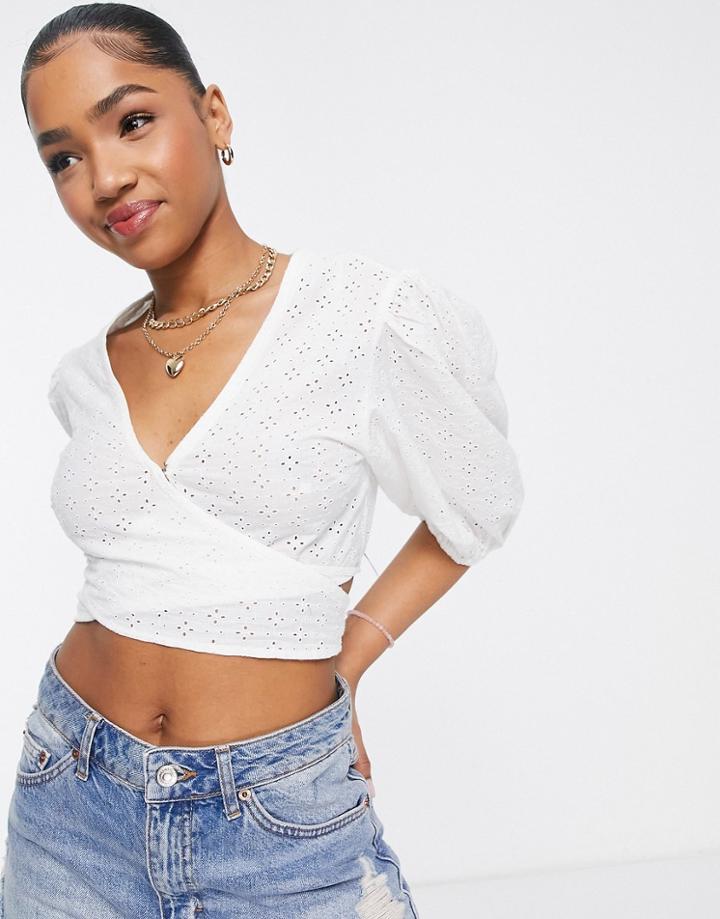 Abercrombie & Fitch Wrap Eyelet Top In White