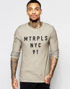 Asos Waffle Extreme Muscle Long Sleeve T-shirt With Nyc Print - Gray
