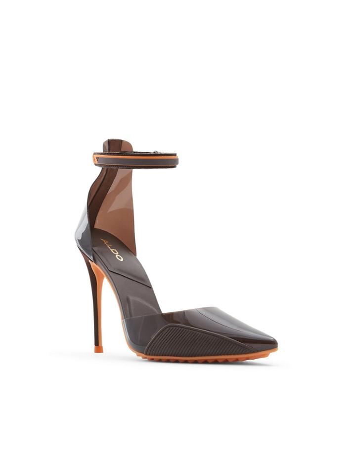 Aldo Invisi Heeled Shoes With Ankle Strap In Dark Brown Transparent