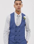 Asos Design Wedding Super Skinny Suit Vest In Micro Texture In Mid Blue