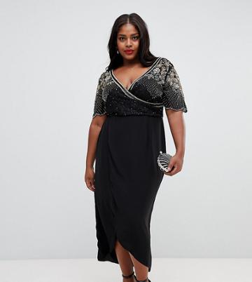 Virgos Lounge Plus Julisa Embellished Wrap Midi Dress In Black - Black