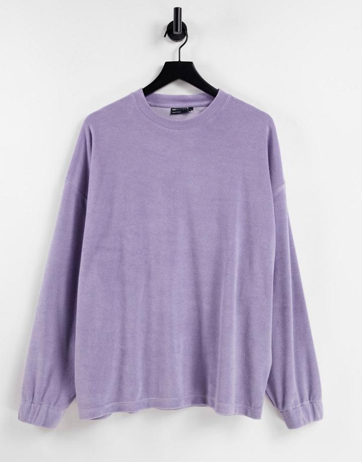Asos Design Oversized Long Sleeve T-shirt In Lilac Towelling-purple