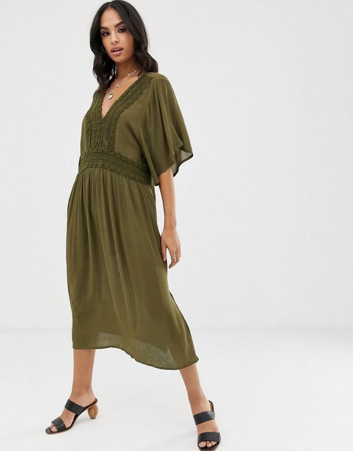 Vila Crochet Trim Caftan Dress-green