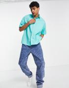 Asos Design Boxy Oversized Dad Shirt In Turquoise-blue
