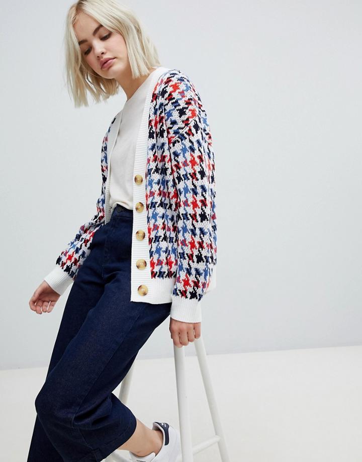 Asos Design Houndstooth Cardigan In Brights - Multi
