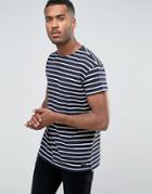 Selected Homme T-shirt In Oversized Fit With Stripe Organic Cotton - Navy
