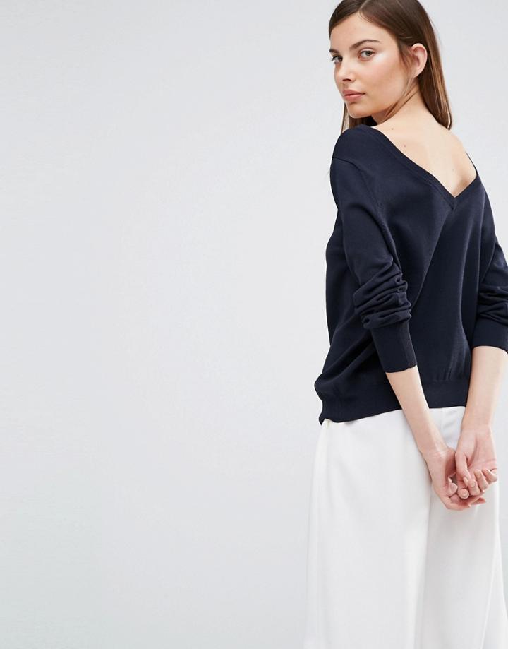 Selected Penna Deep Back Knitted Pullover - Navy