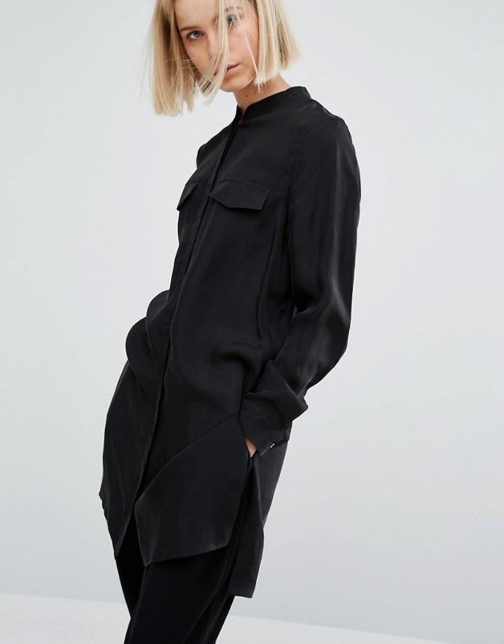 Moss Copenhagen Roll Sleeve Longline Shirt - Black