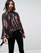 Asos High Neck Floaty Blouse In Floral - Multi