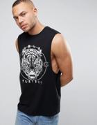 Asos Sleeveless T-shirt With Dropped Armhole And Tiger Print - Black