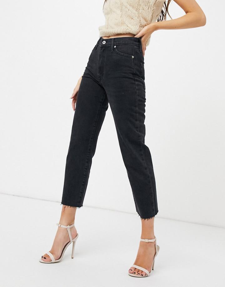 River Island Straight Leg Jeans In Washed Black