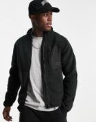 Only & Sons Zip Through Fleece With Nylon Patch Pocket In Black