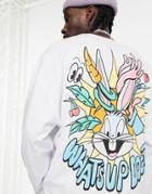 Asos Edsign Oversized Long Sleeve T-shirt With Looney Tunes Print In White