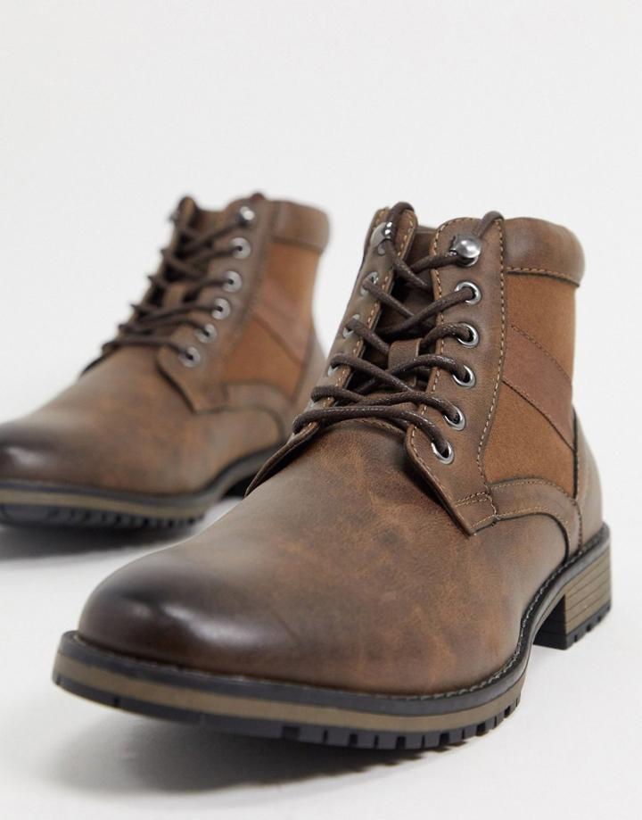 Asos Design Lace Up Boot In Brown Faux Leather