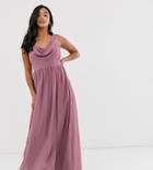 Little Mistress Petite Cowl Neck Tulle Maxi Dress-pink