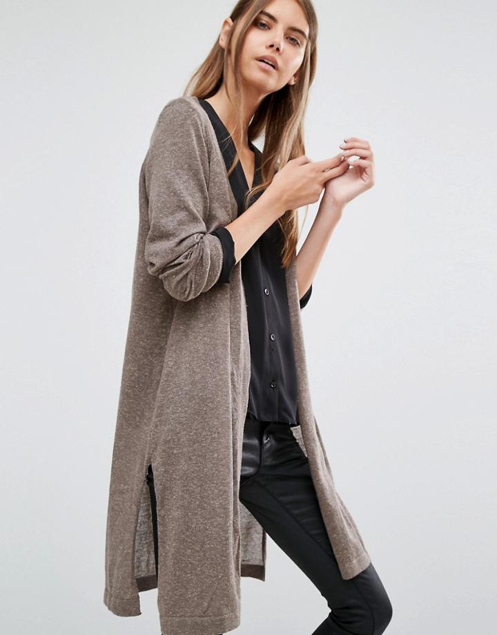 Vero Moda Longline Cardigan With Slits - Brown