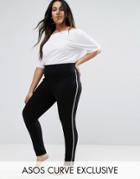 Asos Curve Legging With Deep Waistband And Sporty Side Stripe - Black
