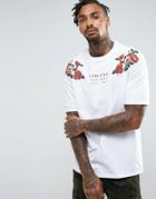 Bershka Streeter T-shirt With Floral Embroidery In White - White