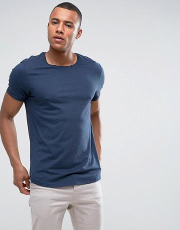 Esprit Longline T-shirt With Roll Sleeve - Navy