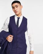 Asos Design Slim Linen Suit Vest In Navy