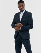 Selected Homme Black Watch Check Suit Jacket In Navy - Navy