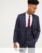 Harry Brown Tall Navy And Burgundy Check Slim Fit Suit Jacket - Navy