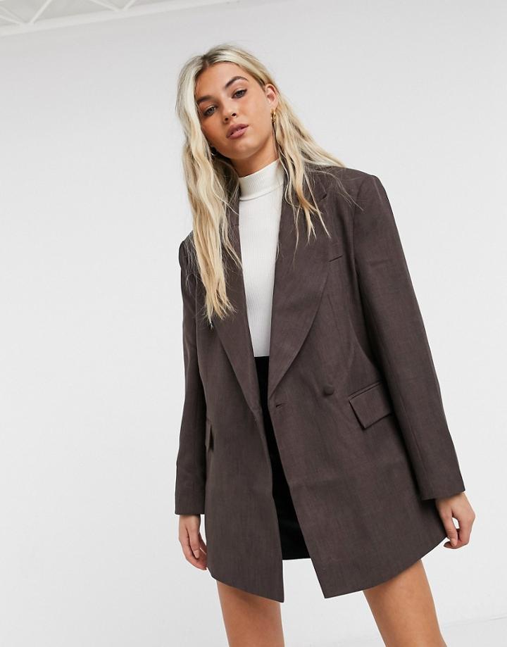 Asos Design Asymmetric Detail Oversized Dad Blazer In Brown