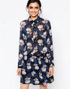 Ganni Park Row Georgette Floral Shirt Dress With Elastic Waist - Fall Flower