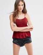 Pull & Bear Loose Top With Crochet Detail - Red