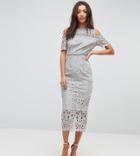True Decadence Tall Premium Cutwork Lace Cold Shoulder Maxi Dress - Gray