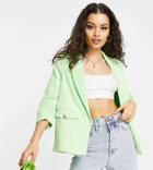 River Island Petite Ruched Sleeve Blazer In Bright Green - Part Of A Set