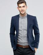 Asos Super Skinny Blazer In Navy Cotton - Navy