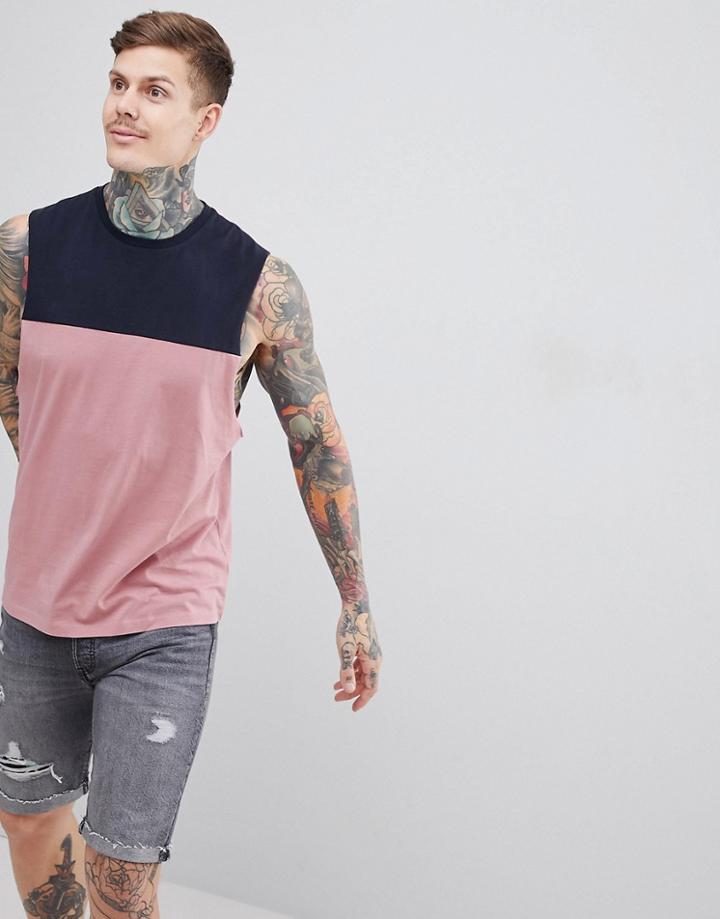 Asos Design Tank With Dropped Armholes And Contrast Yoke Panel - Multi
