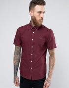 Farah Brewer Short Sleeve Shirt Oxford Slim Fit Buttondown In Bordeaux - Red