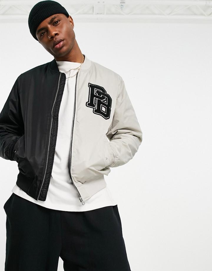 Pull & Bear Spliced Bomber In Black And Gray-multi
