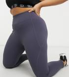In The Style Plus X Courtney Black Activewear Paneled Legging Co-ord In Charcoal-grey