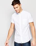 Asos Oxford Shirt In White With Short Sleeves In Regular Fit - White