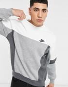 Nike Color Block Crew Neck Sweatshirt In White/dark Gray
