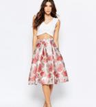 True Decadence Full Prom Midi Skirt In Floral Jacquard - Multi
