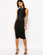 Asos Pencil Dress With Collar And Piping Detail - Black