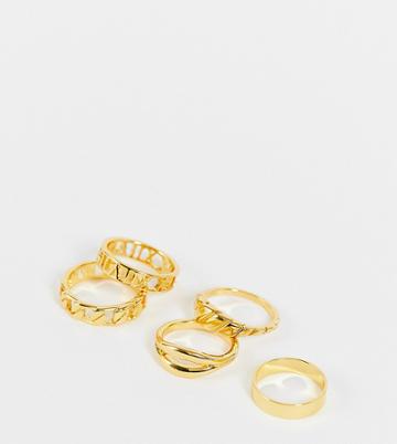 Asos Design Curve 14k Gold Plated Pack Of 5 Rings With Roman Numeral And Minimal Designs